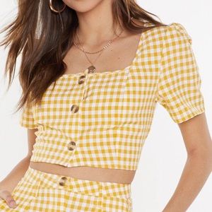 Nasty Gal Yellow Gingham Crop Top